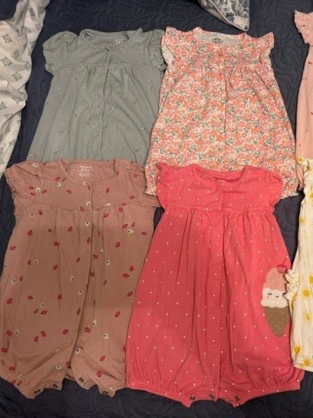 LOT OF 7 LITTLE GIRLS CARTERS ROMPERS/ALL IN ONES SIZE 24 MONTHS